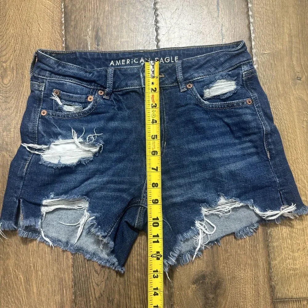 Lot of 2 American Eagle & Abercrombie Blue Denim Distressed Shorts (0/00) W27 - Picture 5 of 10